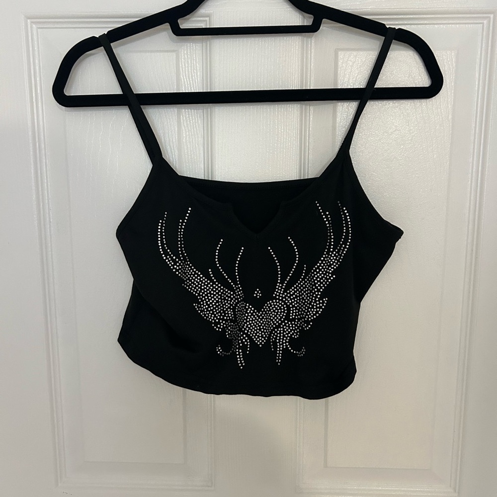 Black cropped tank top with rhinestones